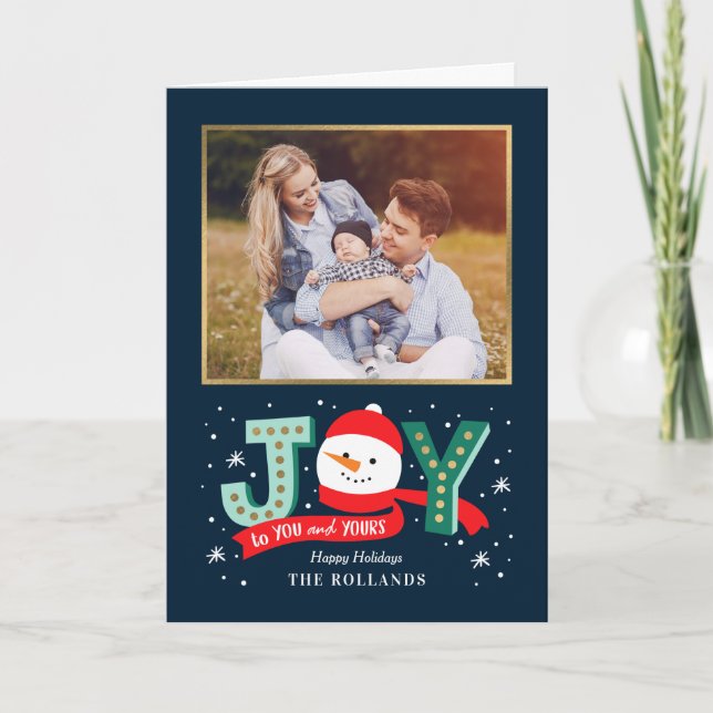 Joyful Snowman Folded Holiday Photo Card (Front)
