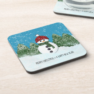Joyful Snowman Merry Christmas and Happy New Year Coaster