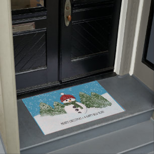 Joyful Snowman Merry Christmas and Happy New Year Doormat