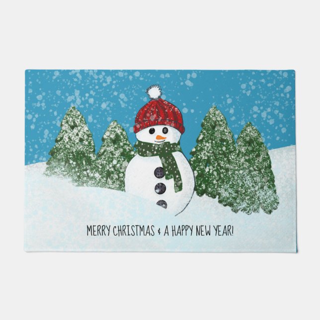 Joyful Snowman Merry Christmas and Happy New Year Doormat (Front)