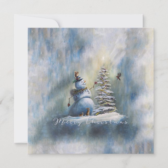 Joyful Snowman Square 5.25" Thank You Card (Front)
