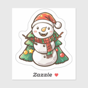 Joyful Snowman With Christmas Trees