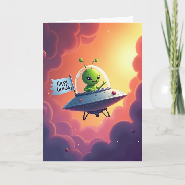 Joyful Space Creature Birthday Card (Front)
