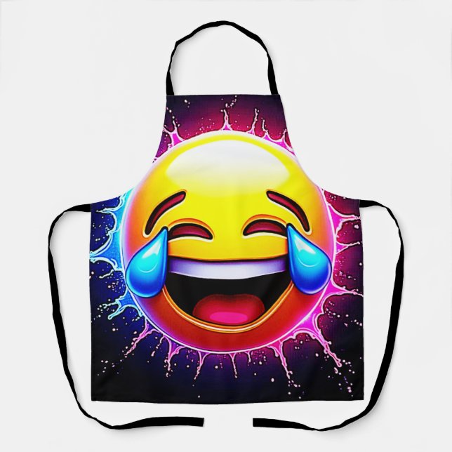 Joyful Splash: Laughing Emoji Art Apron (Front)