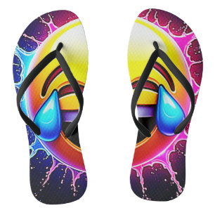 Joyful Splash: Laughing Emoji Art Flip Flops