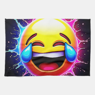 Joyful Splash: Laughing Emoji Art Kitchen Towel