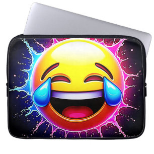 Joyful Splash: Laughing Emoji Art Laptop Sleeve