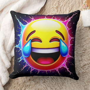 Joyful Splash: Laughing Emoji Art Throw Pillow