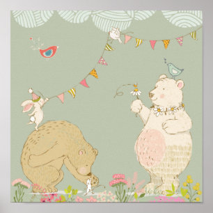 Joyful spring bears poster