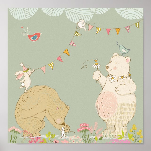 Joyful spring bears poster (Front)