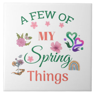Joyful Spring Quote with Flowers and Rainbows Tile