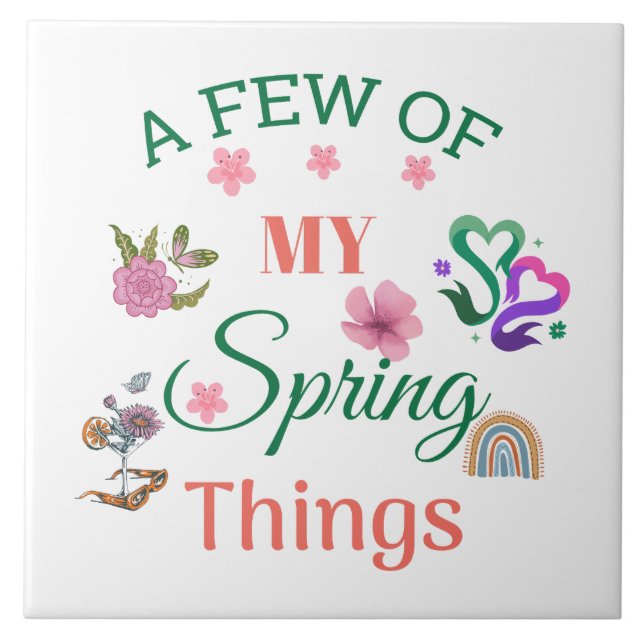 Joyful Spring Quote with Flowers and Rainbows Tile (Front)