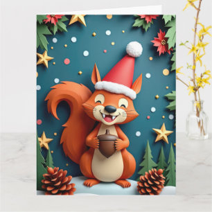 Joyful Squirrel with Acorn Ornament Christmas Art Card