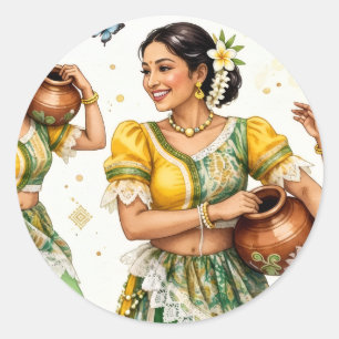 Joyful Sri Lankan Village Woman Watercolor Sticker