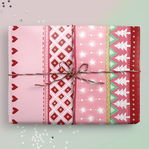 Joyful Stripe Pink Christmas Wrapping Paper