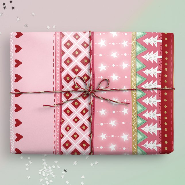 Joyful Stripe Pink Christmas Wrapping Paper (Gift mockap)