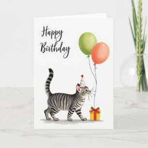 Joyful Striped Cat Party Card