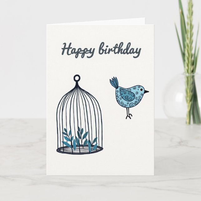 Joyful Swirl Bird Illustration Card (Front)