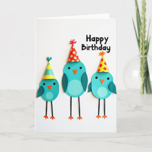 Joyful Teal Birds Birthday Card