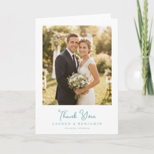 Joyful Teal Elegant Photo Thank You Card