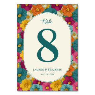 Joyful Teal Floral Number Table Number