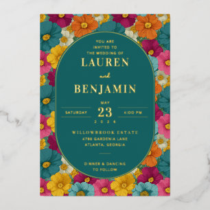 Joyful Teal Floral Wedding Invitation
