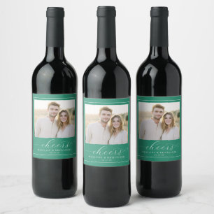 Joyful Teal Modern Photo Wine Label