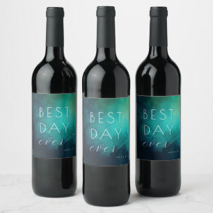 Joyful Teal Watercolor Celebration Wine Label