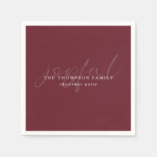 Joyful Text Overlay Name Christmas Burgundy Napkin