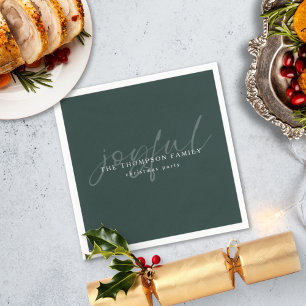 Joyful Text Overlay Name Christmas Green Napkin