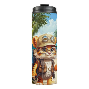 Joyful Tiger Cub with Backpack and coffee Thermal Tumbler