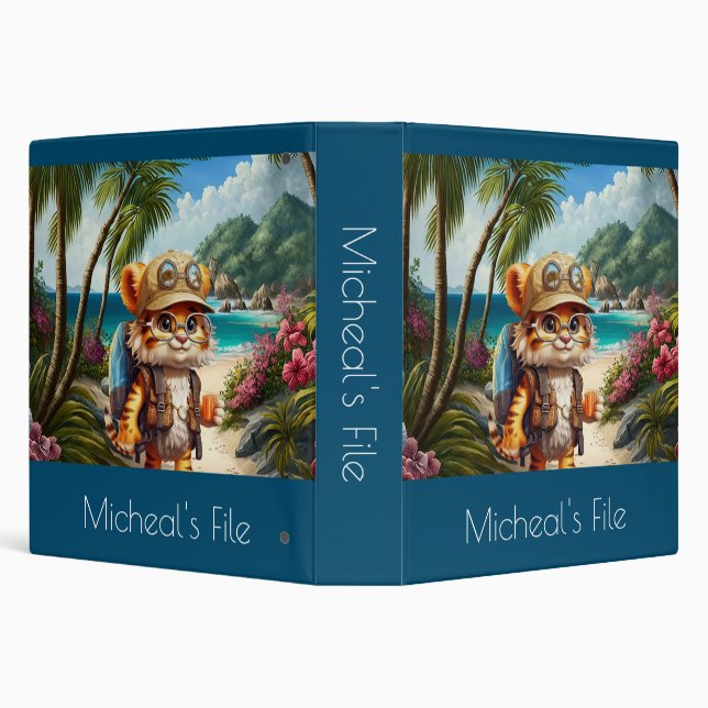 Joyful Tiger Cub with Backpack and drinking, Binder (Background)