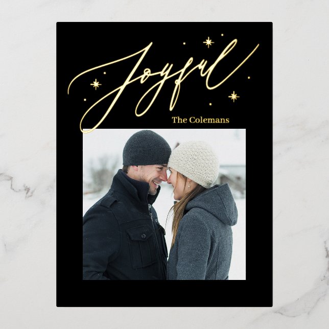Joyful Times Editable Colour Foil Holiday Postcard (Front)