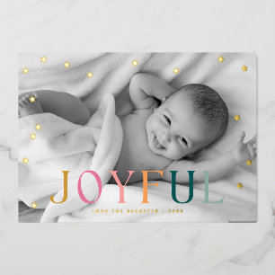 Joyful Tiny Stars Christmas Photo Foil Holiday Card