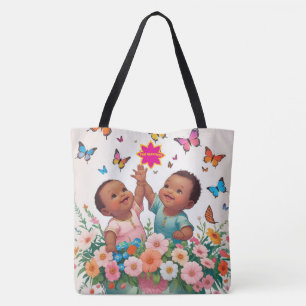 Joyful Tote Bag-Cute Butterfly and Flowers Art