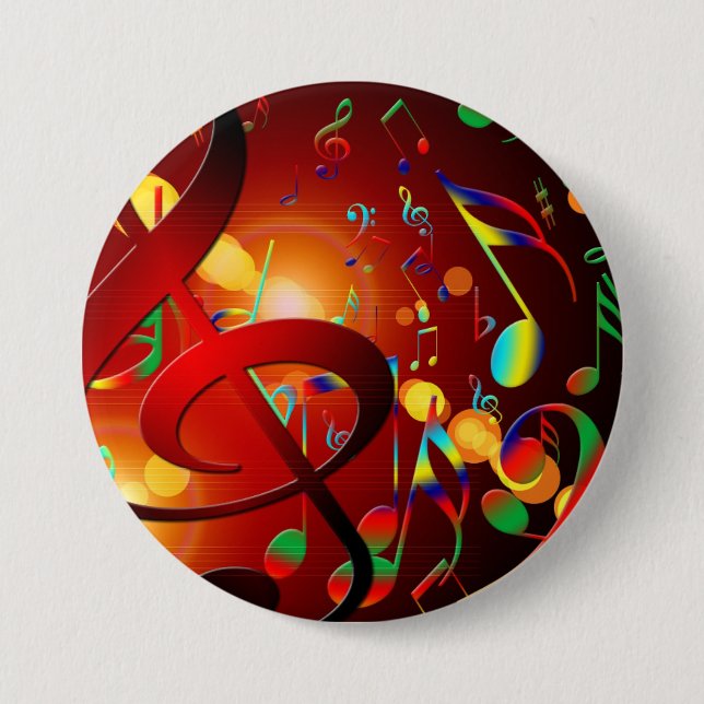 Joyful treble clef music in a dance 3 inch round button (Front)