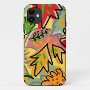 Joyful tropical vintage leaves girly yellow green iPhone 11 case