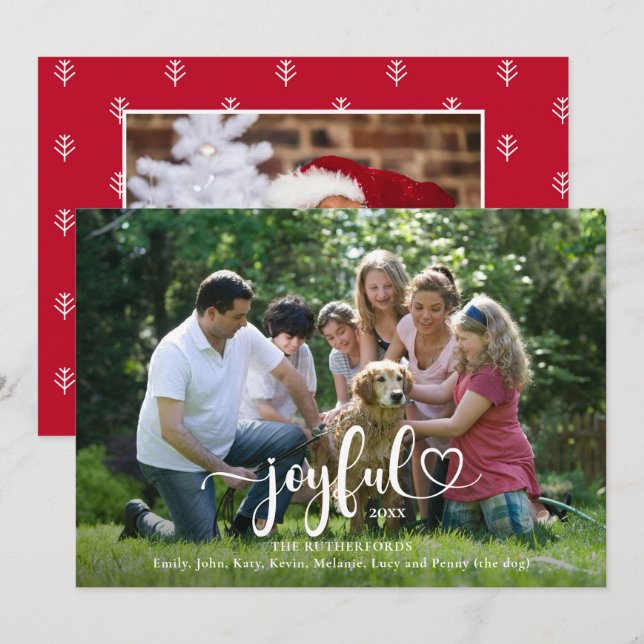 Joyful Two Photo Script Christmas Holiday Card (Front/Back)