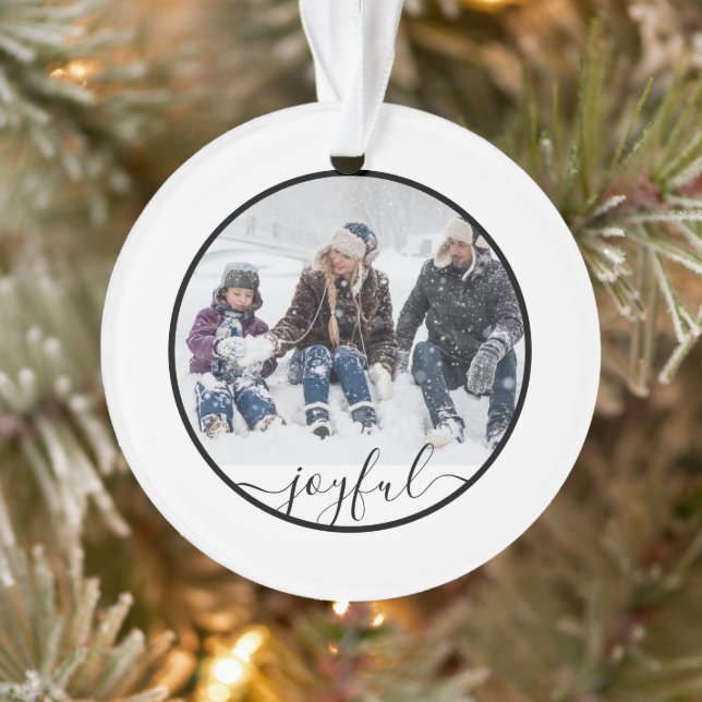 Joyful Typography Photo Personalized Christmas Ornament (Tree)
