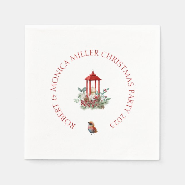 Joyful Vibe Christmas flowers & lantern bouquet Napkin (Front)