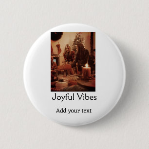 Joyful Vibes add family Christmas photo name simpl 2 Inch Round Button