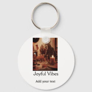 Joyful Vibes add family Christmas photo name simpl Keychain