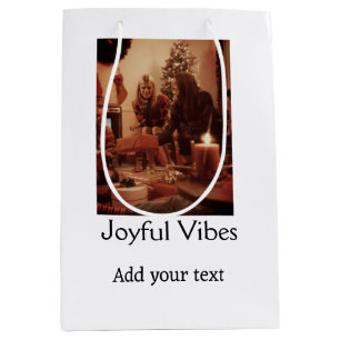 Joyful Vibes add family Christmas photo name simpl Medium Gift Bag