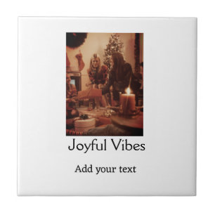 Joyful Vibes add family Christmas photo name simpl Tile