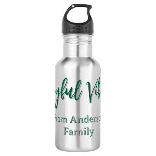 Joyful vibes christmas green holiday family name 532 ml water bottle