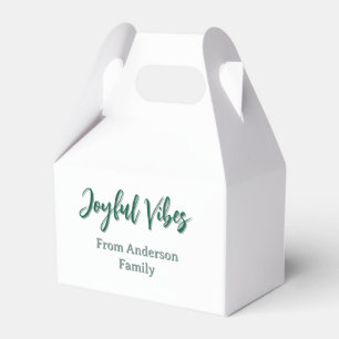Joyful vibes christmas green holiday family name favor box