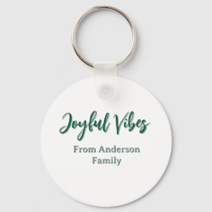 Joyful vibes christmas green holiday family name keychain