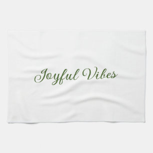 Joyful vibes christmas green holiday family name kitchen towel