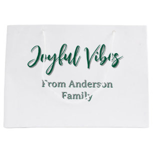 Joyful vibes christmas green holiday family name large gift bag