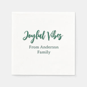 Joyful vibes christmas green holiday family name napkin